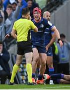 3 May 2025; Josh van der Flier of Leinster appeals to referee Pierre Brousset after a try is disallowed during the Investec Champions Cup semi-final match between Leinster and Northampton Saints at the Aviva Stadium in Dublin. Photo by David Fitzgerald/Sportsfile