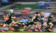 3 May 2025; Tommy O'Brien of Leinster is tackled by Emmanuel Iyogun of Northampton Saints during the Investec Champions Cup semi-final match between Leinster and Northampton Saints at the Aviva Stadium in Dublin. Photo by David Fitzgerald/Sportsfile