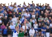 3 May 2025; Colin Coughlan of Limerick in action against Kevin Mahony of Waterford during the Munster GAA Hurling Senior Championship Round 3 match between Waterford and Limerick at Walsh Park in Waterford. Photo by Piaras Ó Mídheach/Sportsfile