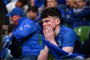 3 May 2025; A Leinster supporter after the Investec Champions Cup semi-final match between Leinster and Northampton Saints at the Aviva Stadium in Dublin. Photo by Seb Daly/Sportsfile