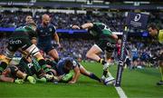 3 May 2025; Tom James of Northampton Saints steps over the ball on the try line in the last play of the game during the Investec Champions Cup semi-final match between Leinster and Northampton Saints at the Aviva Stadium in Dublin. Photo by Brendan Moran/Sportsfile