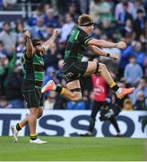 3 May 2025; Henry Pollock of Northampton Saints celebrates after the Investec Champions Cup semi-final match between Leinster and Northampton Saints at the Aviva Stadium in Dublin. Photo by David Fitzgerald/Sportsfile