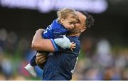3 May 2025; James Lowe of Leinster with his son Nico after the Investec Champions Cup semi-final match between Leinster and Northampton Saints at the Aviva Stadium in Dublin. Photo by David Fitzgerald/Sportsfile