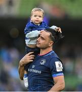 3 May 2025; James Lowe of Leinster with his son Nico after the Investec Champions Cup semi-final match between Leinster and Northampton Saints at the Aviva Stadium in Dublin. Photo by David Fitzgerald/Sportsfile
