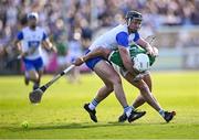3 May 2025; Aaron Gillane of Limerick in action against Iarlaith Daly of Waterford during the Munster GAA Hurling Senior Championship Round 3 match between Waterford and Limerick at Walsh Park in Waterford. Photo by Piaras Ó Mídheach/Sportsfile