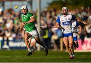 3 May 2025; Aaran Gillane of Limerick in action against Iarlaith Daly of Waterford during the Munster GAA Hurling Senior Championship Round 3 match between Waterford and Limerick at Walsh Park in Waterford. Photo by Tom Beary/Sportsfile