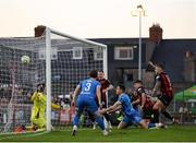 2 May 2025; Darragh Leahy of Waterford deflects the ball past goalkeeper Stephen McMullan for Bohemians first goal during the SSE Airtricity Men's Premier Division match between Bohemians and Waterford at Dalymount Park in Dublin. Photo by Michael P Ryan/Sportsfile