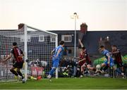 2 May 2025; Darragh Leahy of Waterford deflects the ball past goalkeeper Stephen McMullan for Bohemians first goal during the SSE Airtricity Men's Premier Division match between Bohemians and Waterford at Dalymount Park in Dublin. Photo by Michael P Ryan/Sportsfile