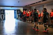 3 May 2025; Northampton Saints captain Fraser Dingwall, followed by teammate Fin Smith make their way through the players tunnel before the Investec Champions Cup semi-final match between Leinster and Northampton Saints at the Aviva Stadium in Dublin. Photo by Brendan Moran/Sportsfile