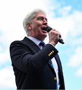 3 May 2025; Leinster Rugby President Declan Gardiner makes a speech after the Leinster Rugby U16 Girls Cup final match between Athy and Arklow at Energia Park in Dublin. Photo by Tyler Miller/Sportsfile