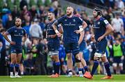 3 May 2025; Leinster players, from left, Jamison Gibson-Park, Max Deegan, RG Snyman and Caelan Doris during the Investec Champions Cup semi-final match between Leinster and Northampton Saints at the Aviva Stadium in Dublin. Photo by Seb Daly/Sportsfile