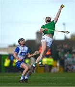 3 May 2025; William O'Donoghue of Limerick in action against Jack Prendergast of Waterford during the Munster GAA Hurling Senior Championship Round 3 match between Waterford and Limerick at Walsh Park in Waterford. Photo by Tom Beary/Sportsfile