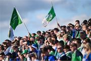 3 May 2025; Supporters waving Limerick flags before the Munster GAA Hurling Senior Championship Round 3 match between Waterford and Limerick at Walsh Park in Waterford. Photo by Piaras Ó Mídheach/Sportsfile
