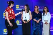 2 May 2025; Eimear Smyth from Fermanagh is interviewed by MC Michelle Ryan at the 2025 Lidl National Leagues awards. Photo by Matt Browne/Sportsfile