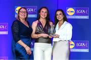 2 May 2025; The players selected on the Teams of the 2025 Lidl National Leagues were presented with their awards at Croke Park on Friday, May 2. The best players from the four divisions in the 2025 Lidl National Football Leagues were selected by the LGFA’s All Star committee. Ailbhe Clancy from Leitrim is pictured receiving her Division 4 award from Trina Murray, Ladies Gaelic Football Association President, and Christine McIntyre, Senior Partnerships and Events Manager, Lidl Ireland and Northern Ireland. Photo by Matt Browne/Sportsfile