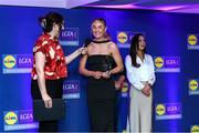2 May 2025; Ciara Brown from Antrim is interviewed by MC Michelle Ryan at the 2025 Lidl National Leagues awards. Photo by Matt Browne/Sportsfile