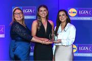 2 May 2025; The players selected on the Teams of the 2025 Lidl National Leagues were presented with their awards at Croke Park on Friday, May 2. The best players from the four divisions in the 2025 Lidl National Football Leagues were selected by the LGFA’s All Star committee. Sinead Regan from Sligo is pictured receiving her Division 4 award from Trina Murray, Ladies Gaelic Football Association President, and Christine McIntyre, Senior Partnerships and Events Manager, Lidl Ireland and Northern Ireland. Photo by Matt Browne/Sportsfile