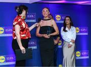 2 May 2025; Ciara Brown from Antrim is interviewed by MC Michelle Ryan at the 2025 Lidl National Leagues awards. Photo by Matt Browne/Sportsfile