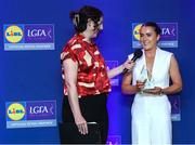 2 May 2025; Lauren McVeety from Cavan is interviewed by MC Michelle Ryan at the 2025 Lidl National Leagues awards. Photo by Matt Browne/Sportsfile