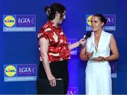 2 May 2025; Lauren McVeety from Cavan is interviewed by MC Michelle Ryan at the 2025 Lidl National Leagues awards. Photo by Matt Browne/Sportsfile