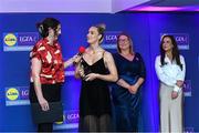 2 May 2025; Kate Flood from Louth is interviewed by MC Michelle Ryan at the 2025 Lidl National Leagues awards. Photo by Matt Browne/Sportsfile