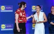 2 May 2025; Lauren McVeety from Cavan is interviewed by MC Michelle Ryan at the 2025 Lidl National Leagues awards. Photo by Matt Browne/Sportsfile