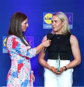 2 May 2025; Katie Quirke from Cork is interviewed by MC Caoimhe Marley Morgan at the 2025 Lidl National Leagues awards. Photo by Matt Browne/Sportsfile