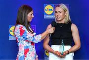 2 May 2025; Katie Quirke from Cork is interviewed by MC Caoimhe Marley Morgan at the 2025 Lidl National Leagues awards. Photo by Matt Browne/Sportsfile