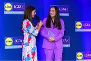 2 May 2025; Niamh Reel from Armagh is interviewed by MC Caoimhe Marley Morgan at the 2025 Lidl National Leagues awards. Photo by Matt Browne/Sportsfile