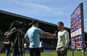 4 May 2025; Kerry manager Jack O'Connor is interviewed by Darren Frehhill of RTE before the Munster GAA Football Senior Championship final match between Kerry and Clare at Fitzgerald Stadium in Killarney, Kerry. Photo by Brendan Moran/Sportsfile