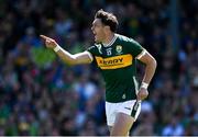 4 May 2025; David Clifford of Kerry celebrates after scoring his side's first goal during the Munster GAA Football Senior Championship final match between Kerry and Clare at Fitzgerald Stadium in Killarney, Kerry. Photo by Brendan Moran/Sportsfile