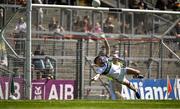 4 May 2025; Kerry goalkeeper Shane Murphy watches the ball go over the bar from a penalty by Keelan Sexton of Clare during the Munster GAA Football Senior Championship final match between Kerry and Clare at Fitzgerald Stadium in Killarney, Kerry. Photo by Brendan Moran/Sportsfile