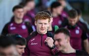 4 May 2025; Peter Cooke of Galway arrives alongside teammates before the Connacht GAA Football Senior Championship final match between Mayo and Galway at Hastings Insurance MacHale Park in Castlebar, Mayo. Photo by Seb Daly/Sportsfile