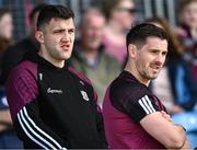 4 May 2025; Injured Galway players Damien Comer, left, and Shane Walsh before the Connacht GAA Football Senior Championship final match between Mayo and Galway at Hastings Insurance MacHale Park in Castlebar, Mayo. Photo by Seb Daly/Sportsfile