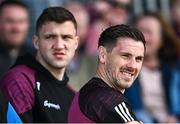4 May 2025; Injured Galway players Shane Walsh, right, and Damien Comer before the Connacht GAA Football Senior Championship final match between Mayo and Galway at Hastings Insurance MacHale Park in Castlebar, Mayo. Photo by Seb Daly/Sportsfile