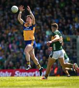 4 May 2025; Cillian Rouine of Clare in action against Joe O'Connor of Kerry during the Munster GAA Football Senior Championship final match between Kerry and Clare at Fitzgerald Stadium in Killarney, Kerry. Photo by Piaras Ó Mídheach/Sportsfile