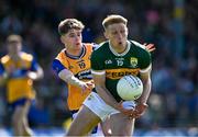 4 May 2025; Killian Spillane of Kerry in action against Shane Griffin of Clare during the Munster GAA Football Senior Championship final match between Kerry and Clare at Fitzgerald Stadium in Killarney, Kerry. Photo by Brendan Moran/Sportsfile