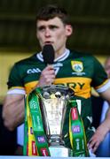 4 May 2025; Kerry captain Gavin White makes his speech after lifting the cup following the Munster GAA Football Senior Championship final match between Kerry and Clare at Fitzgerald Stadium in Killarney, Kerry. Photo by Brendan Moran/Sportsfile