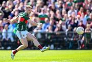 4 May 2025; Darren McHale of Mayo scores his side's first goal during the Connacht GAA Football Senior Championship final match between Mayo and Galway at Hastings Insurance MacHale Park in Castlebar, Mayo. Photo by Seb Daly/Sportsfile