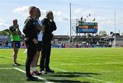 4 May 2025; Clare manager Peter Keane, right, with selectors Peter Tormey, left, and Eoin Curtin watch the final minute of the Munster GAA Football Senior Championship final match between Kerry and Clare at Fitzgerald Stadium in Killarney, Kerry. Photo by Brendan Moran/Sportsfile