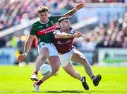 4 May 2025; Jordan Flynn of Mayo in action against Seán Mulkerrin of Galway during the Connacht GAA Football Senior Championship final match between Mayo and Galway at Hastings Insurance MacHale Park in Castlebar, Mayo. Photo by Seb Daly/Sportsfile