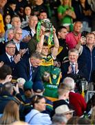 4 May 2025; Kerry captain Gavin White lifts the cup after his side's victory in the Munster GAA Football Senior Championship final match between Kerry and Clare at Fitzgerald Stadium in Killarney, Kerry. Photo by Piaras Ó Mídheach/Sportsfile