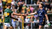 4 May 2025; David Clifford of Kerry and Clare goalkeeper Eamon Tubridy shake hands after the Munster GAA Football Senior Championship final match between Kerry and Clare at Fitzgerald Stadium in Killarney, Kerry. Photo by Piaras Ó Mídheach/Sportsfile