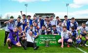 4 May 2025; The College Corinthians team celebrate with the cup after the FAI Youth Cup final match between Mervue United and College Corinthians at Eamonn Deacy Park in Galway. Photo by Tyler Miller/Sportsfile