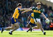 4 May 2025; David Clifford of Kerry in action against Cillian Brennan of Clare during the Munster GAA Football Senior Championship final match between Kerry and Clare at Fitzgerald Stadium in Killarney, Kerry. Photo by Brendan Moran/Sportsfile