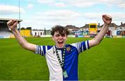4 May 2025; Billy Higgins of College Corinthians celebrates after the FAI Youth Cup final match between Mervue United and College Corinthians at Eamonn Deacy Park in Galway. Photo by Tyler Miller/Sportsfile