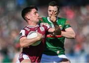 4 May 2025; Seán Kelly of Galway in action against Diarmuid O’Connor of Mayo during the Connacht GAA Football Senior Championship final match between Mayo and Galway at Hastings Insurance MacHale Park in Castlebar, Mayo. Photo by David Fitzgerald/Sportsfile