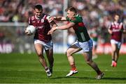 4 May 2025; Cillian McDaid of Galway in action against Ryan O’Donoghue of Mayo during the Connacht GAA Football Senior Championship final match between Mayo and Galway at Hastings Insurance MacHale Park in Castlebar, Mayo. Photo by David Fitzgerald/Sportsfile