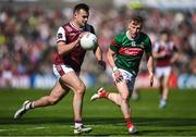 4 May 2025; Cillian McDaid of Galway in action against Ryan O’Donoghue of Mayo during the Connacht GAA Football Senior Championship final match between Mayo and Galway at Hastings Insurance MacHale Park in Castlebar, Mayo. Photo by David Fitzgerald/Sportsfile