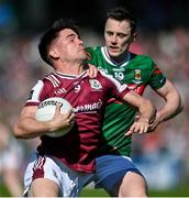 4 May 2025; Seán Kelly of Galway in action against Diarmuid O’Connor of Mayo during the Connacht GAA Football Senior Championship final match between Mayo and Galway at Hastings Insurance MacHale Park in Castlebar, Mayo. Photo by David Fitzgerald/Sportsfile